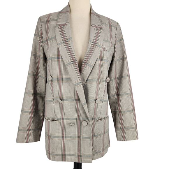 SALE CAbi Sleuth #5470 Gray Pink Plaid Double Breasted Blazer Women's Size 8 - Picture 4 of 8